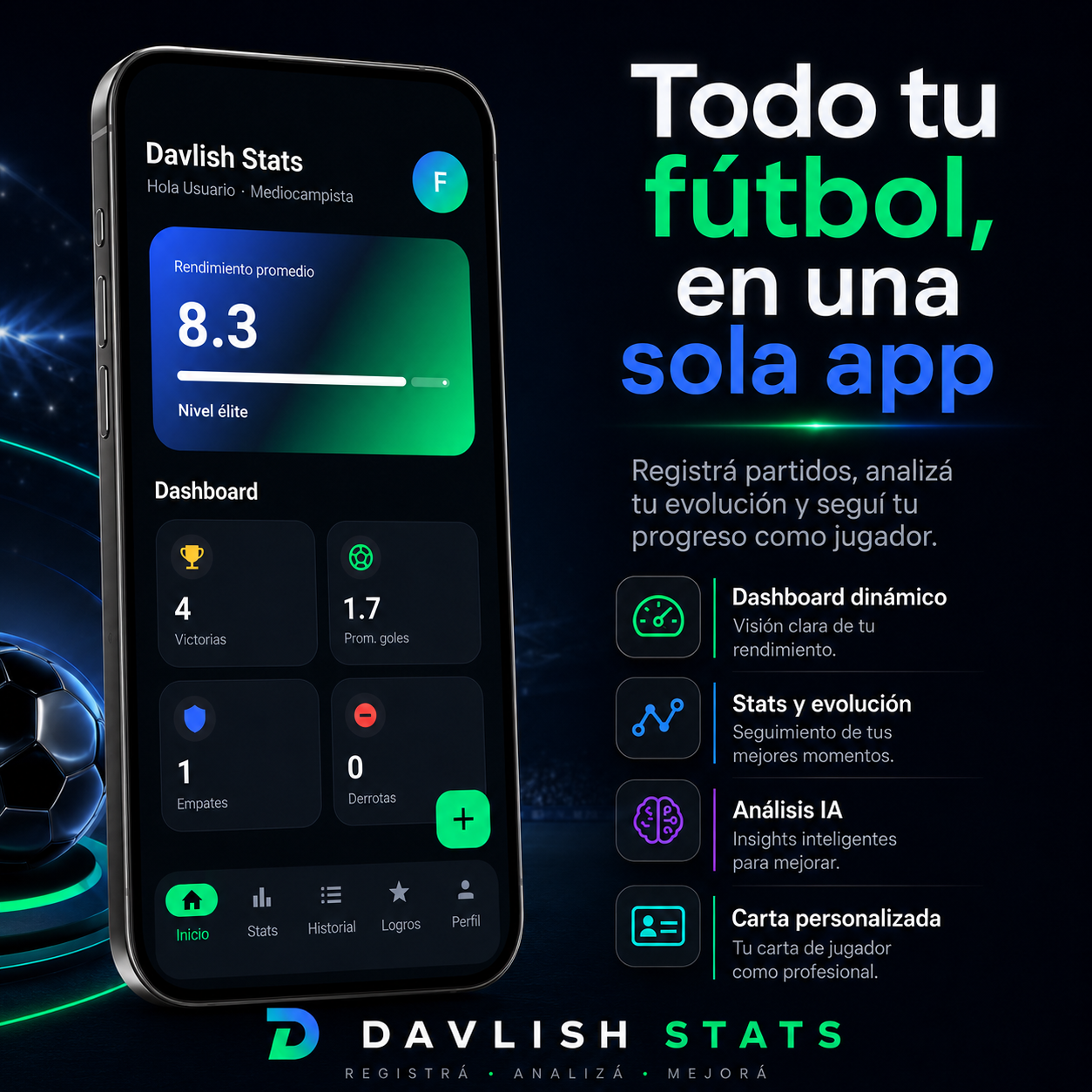 Vista del dashboard de Davlish Stats en Android